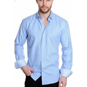 NEW MIZUMI COUTURE modern fit long sleeve sport shirt in blue